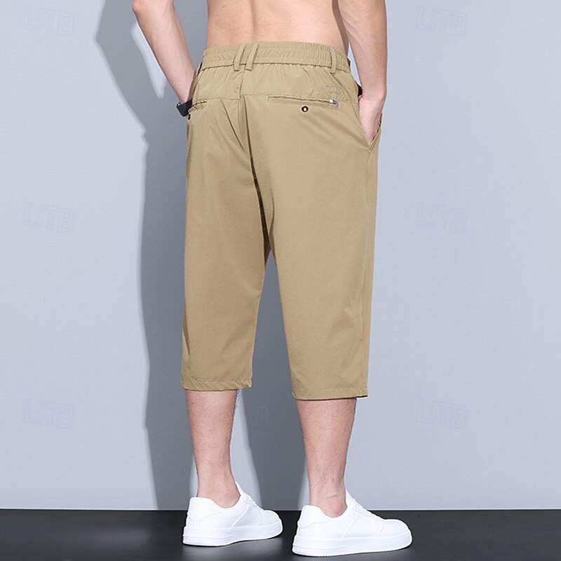 Men's Capri Pants Shorts Dress Shorts Casual Shorts Pocket Elastic Waist Straight Leg Plain Breathable Moisture Wicking Calf-Length Office Business Daily Fashion Streetwear Black Blue3