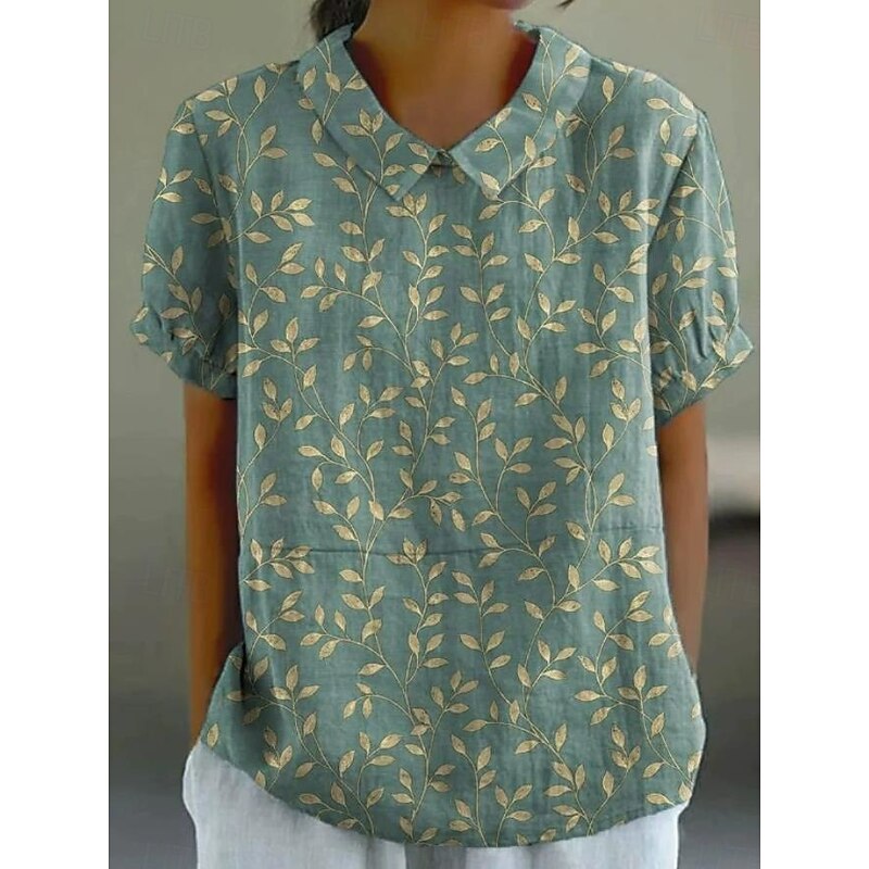 Women's Blouse Floral Elegant Daily Stylish Short Sleeve Shirt Collar Regular Tops Work Daily Holiday White Pink Blue Green Summer4