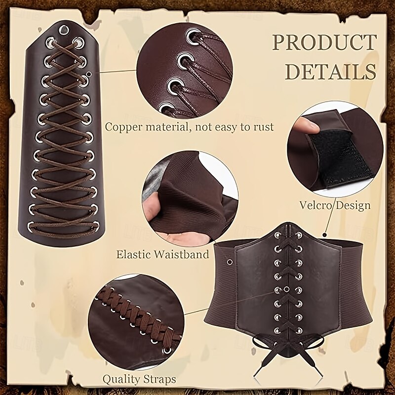 Retro Vintage Medieval Renaissance Waist Belt Wristband Fancy Dress Men's Women's Unisex Viking Fantasy Halloween Carnival Masquerade Performance Stage LARP Adults' More Accessories Waist Belt4
