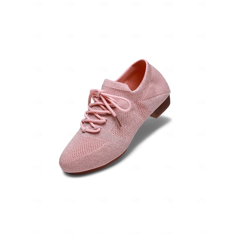 Women's Pink Knit Lace-Up Dance Shoes with Low Heel – Comfortable Casual & Ballroom Shoes2