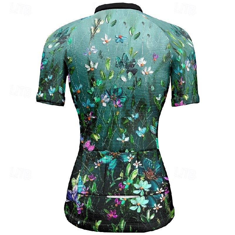 Women's Cycling Jersey Flower Short Sleeve Bike Tee Tshirt Jersey with 3 Rear Pockets Mountain Bike MTB Quick Dry Anatomic Design Wicking Breathable Sports Pink Dark Navy Blue Clothing Apparel2