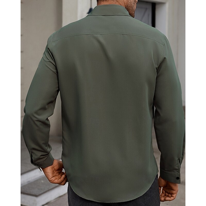 Men's Shirt Summer Shirt Casual Shirt Beach Shirt Button Up Shirt White Burgundy Army Green Long Sleeve Plain Lapel Vacation Hawaiian Button-Down Clothing Apparel Polyester Fashion Casual Comfortable4