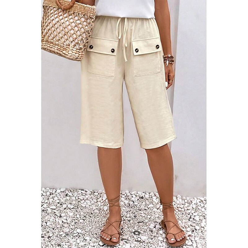 Women's Cotton Linen Pants Slacks Crop Casual Knee Length Natural Plain Pocket Elastic Drawstring Design Comfy Outdoor Daily Wear Going out Earth Yellow Apricot Light Sky Blue Light Grey Summer