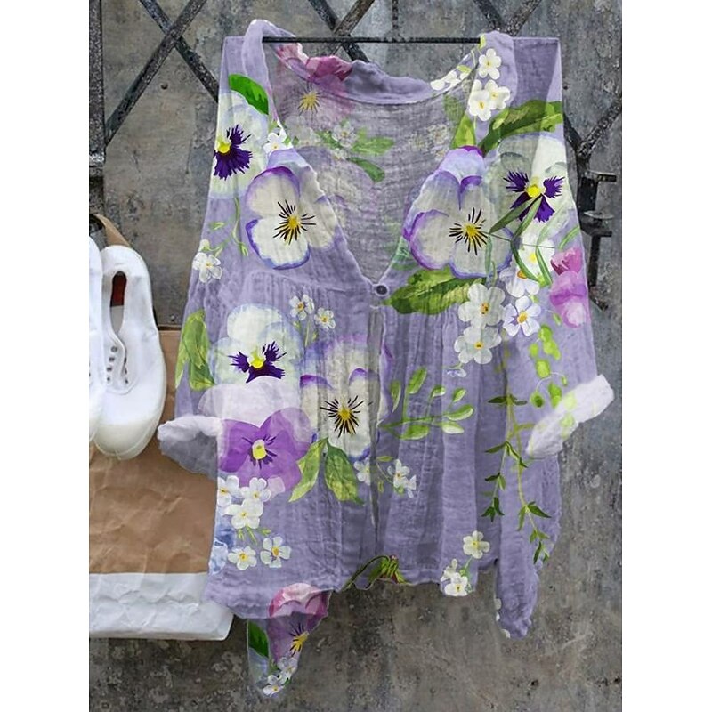 Women's Blouse Floral Stylish Casual 3/4 Length Sleeve V Neck Regular Tops Daily Holiday Beach Wear Tie Front Print White Pink Purple Khaki Beige Summer Spring2