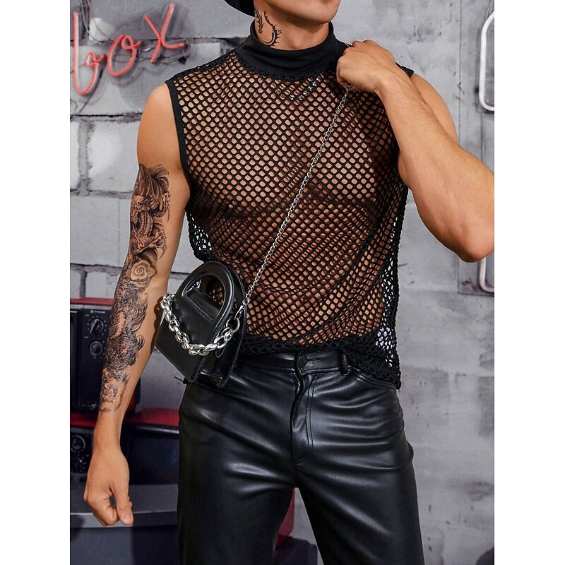 Men's Tank Top Sleeveless Shirt Sleeveless Crew Neck Summer Solid Color Fashion Designer Muscle Mesh Outdoor Street Bar Black Top Tee for Men4