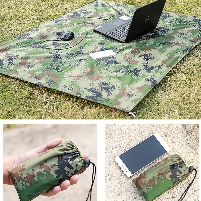 1pc Outdoor Multi-Functional Square Canopy - UV Protection Beach Shade with Lightweight Silvery Coated Fabric 122 lbs Tensile Strength Green & Blue Camouflage Design for Camping Picnics Backyard3