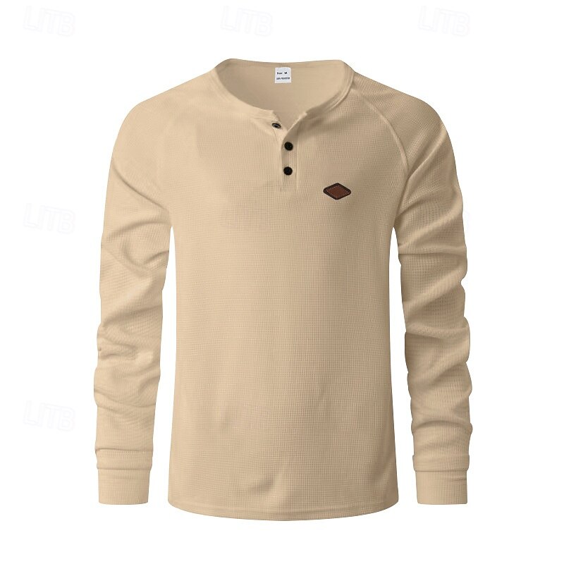 Men's Button T Shirt T Shirt Waffle Henley Shirt Henley Shirt Long Sleeve Henley Spring Fall Plain Fashion Designer Basic Buttons Vacation Street Going out Black White Royal Blue Top Tee for Men2