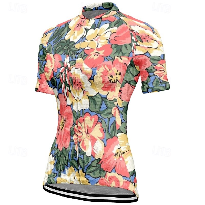 Women's Cycling Jersey Flower Short Sleeve Bike Tee Tshirt Jersey with 3 Rear Pockets Mountain Bike MTB Quick Dry Anatomic Design Wicking Breathable Sports Dark Pink Black Pink Clothing Apparel