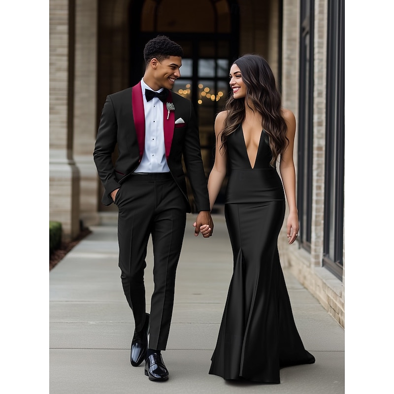Men's Wedding Prom Suits Black Pink Fashion Formal Solid Colored Standard Fit 2 Piece Single Breasted One-button4