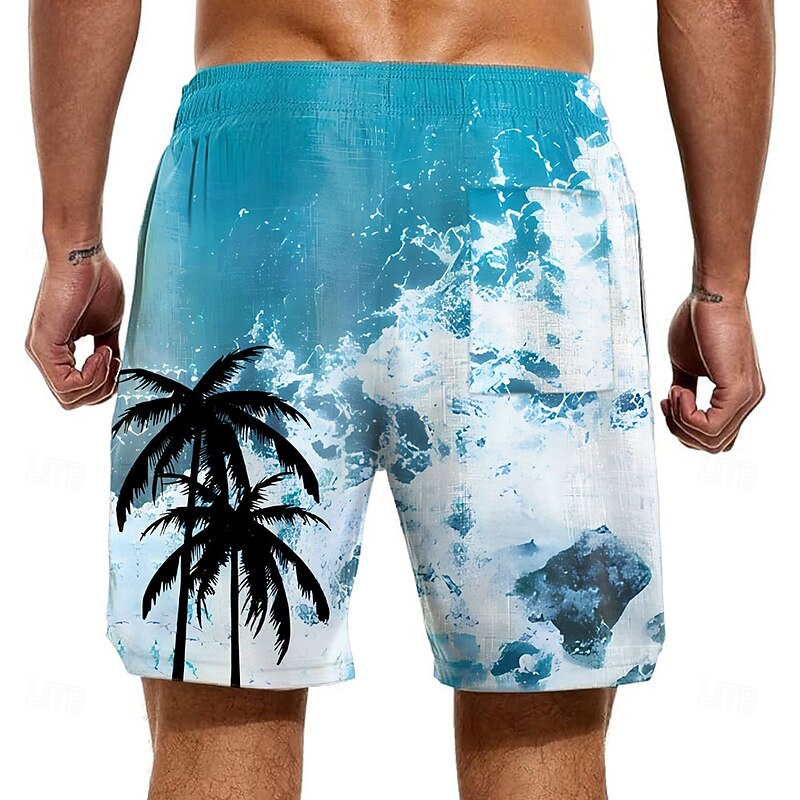 Men's Coconut Tree Ocean Tropical Plants Lined Shorts 2 in 1 Board Shorts Swim Shorts Mid Waist Hawaiian Vacation Holiday Beach Wear Side Pockets With Compression Liner Elastic Drawstring Waist2