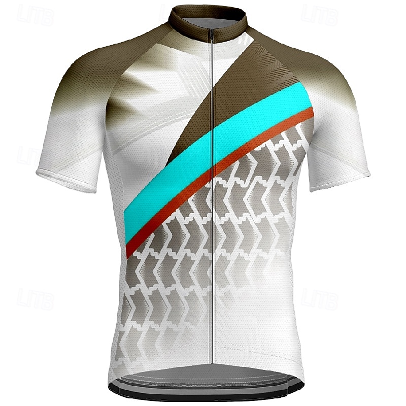 Men's Cycling Jersey Geometric Short Sleeve Bike Tee Tshirt Jersey with 3 Rear Pockets Mountain Bike MTB Quick Dry Anatomic Design Wicking Breathable Sports Forest Green Yellow Blue Clothing Apparel