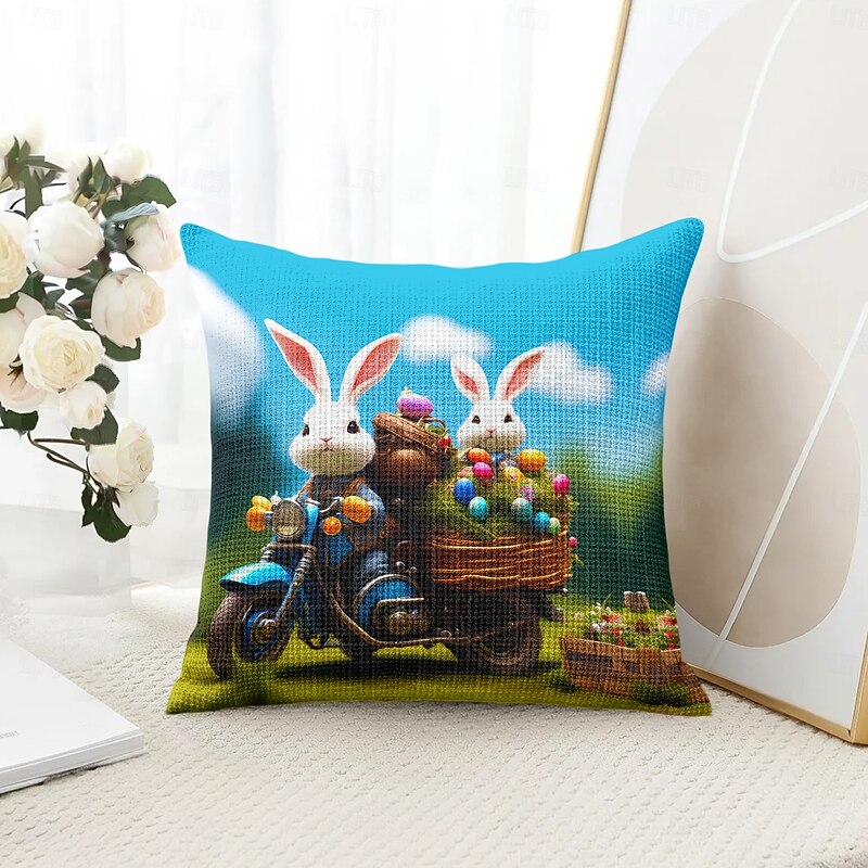 Easter Funny Rabbit Decorative Toss Pillows Cover 1PC Soft Square Couch Cushion Case Pillowcase for Bedroom Livingroom Sofa Chair
