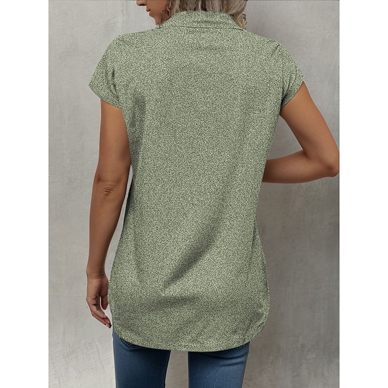 Women's Shirt Graphic Leaf Tree Daily Short Sleeve Cap Sleeve Shirt Collar Long Tops Daily Blue Purple Green Khaki Summer Spring2
