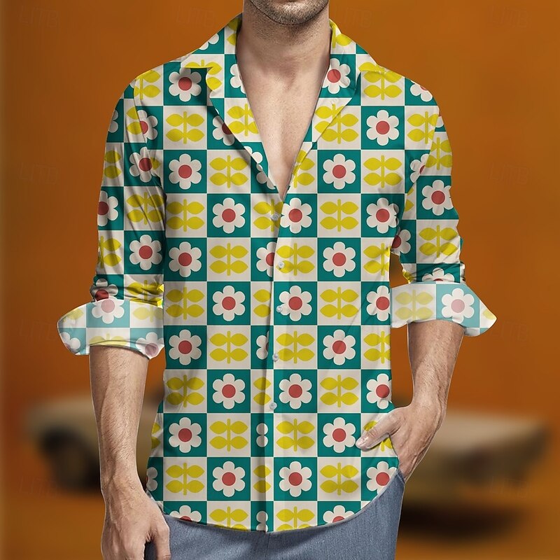 Retro Vintage 1970s Shirt Aloha Shirt Hippie Geometic Fancy Dress Men's Masquerade Party Daily Wear Pride Parade Adults' Shirt3