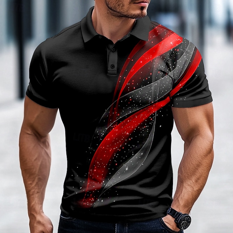 Men's Geometic Line Polo Short Sleeve Polo Shirts Collared Shirts Casual Business Athleisure Daily Wear Buttons 3D Print Summer Spring Fall Red Blue Purple