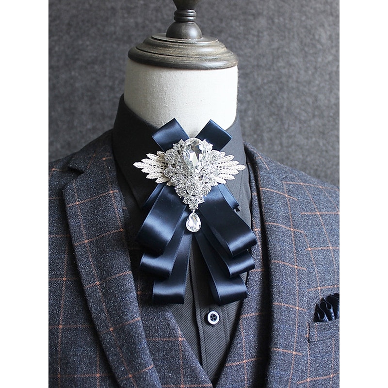 Men's Luxury Crystal Brooch Bow Tie - Elegant Ribbon Pin with Rhinestone Decoration, Formal Wedding and Party Accessories