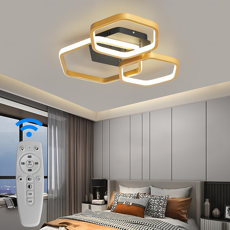 Modern Creative LED Ceiling Light with 3 Heads 52W 5 Heads 80W Stepless Dimming Remote Control APP Hexagonal LED Ceiling Light Suitable for Bedroom Living Room Dining Room and Home Lighting2
