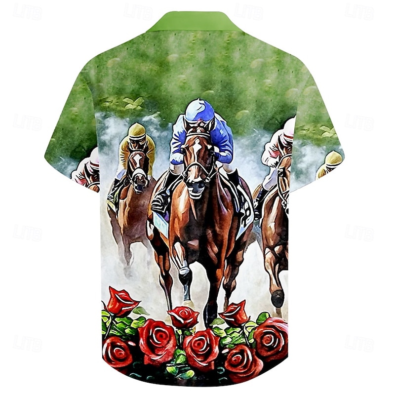 Kentucky Derby Men's Horse Racing Run for the Roses Shirt Cuban Collar Shirt Short Sleeve Vintage Retro Vacation Holiday Festival Summer Spring Camp Collar Shirt 3D Print Funny Kentucky Derby Shirts2