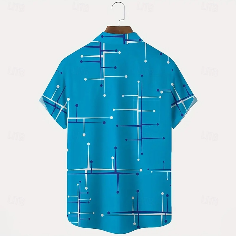 Men's Geometric Line Shirt Casual Shirt Button Up Shirt Short Sleeve Fashion Casual Vacation Holiday Streetwear Summer Spring Turndown 3D Print Collared Shirts Front One Pocket White Blue Brown Green2