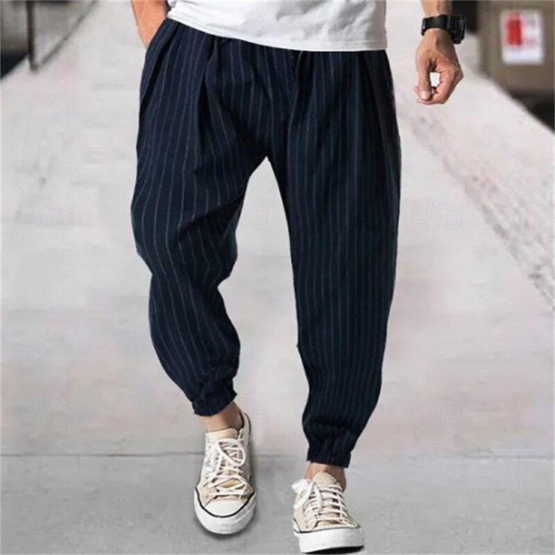 Men's Joggers Trousers Casual Pants Pocket Drawstring Elastic Waist Striped Comfort Sports Outdoor Daily Fashion Casual Black Navy Blue Micro-elastic2