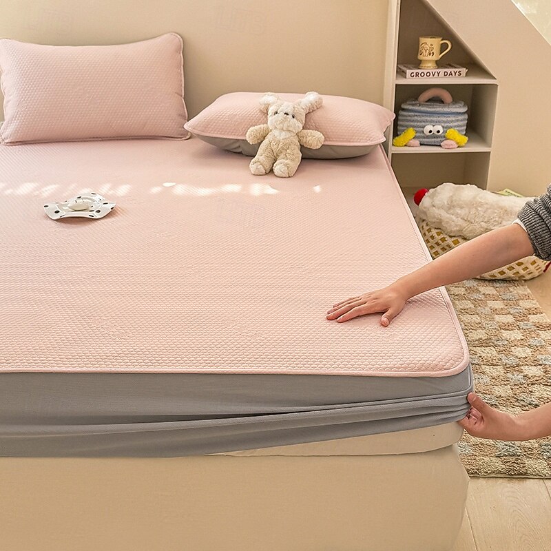 Summer Latex Ice Silk Cooler Bed Sheets Washable Soft Bed Cover Pillow Case