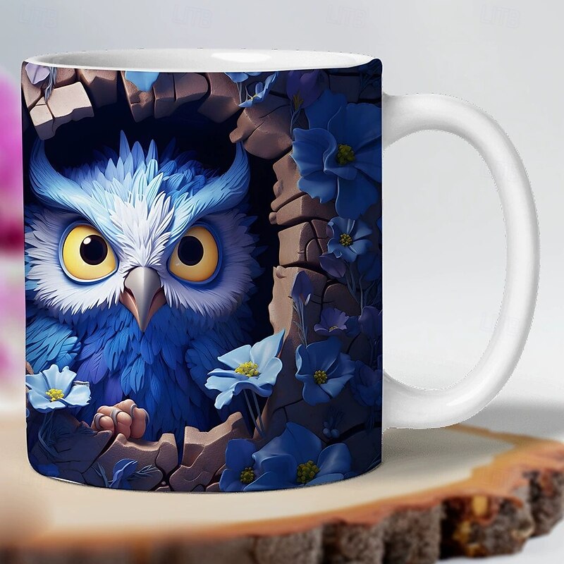 3D Owl Mug 400ml Ceramic Coffee Mark Cup Tea Water Cup New Hole Wall Cute Wall3