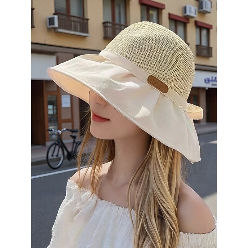 Women's Wide Brim Straw Sun Hat - Foldable UV Protection Soft Brim Beach Hat with Bow Decoration, Elegant Summer Hat for Vacation, Outdoor and Travel2