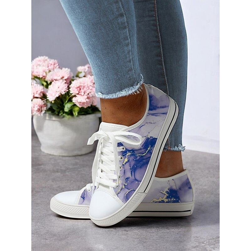 Women's Casual Canvas Sneakers - Stylish Watercolor Marble Print, Lace-Up Low-Top Tennis Shoes for Everyday Wear, Walking & Travel4