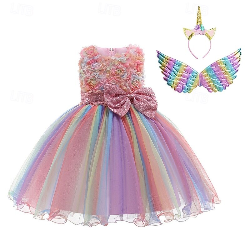 Kids Girls' Dress Cosplay Dress Princess Dress Unicorn Flower Sleeveless Performance Party Cosplay Costumes Mesh Cute Adorable Costume Polyester Midi Party Dress Tulle Dress Spring Fall 4 years+ Pink