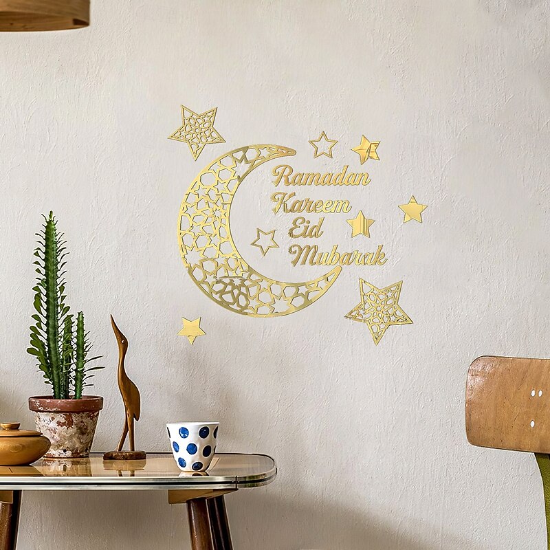 Ramadan Moon Mirror Wall Stickers – Eid Festival Mirror Decals, Freely Combinable Wall Decor for Festive Atmosphere4
