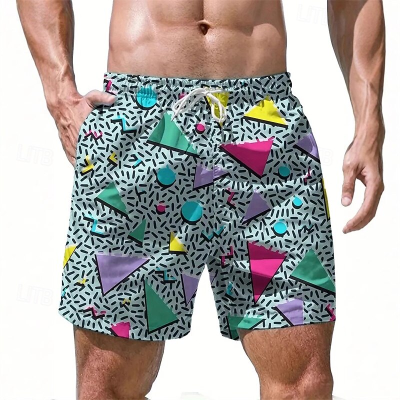 Men's Swim Trunks Swim Shorts Board Shorts Bottoms Drawstring with Pockets Swimming Surfing Beach Water Sports Printed Summer Spring
