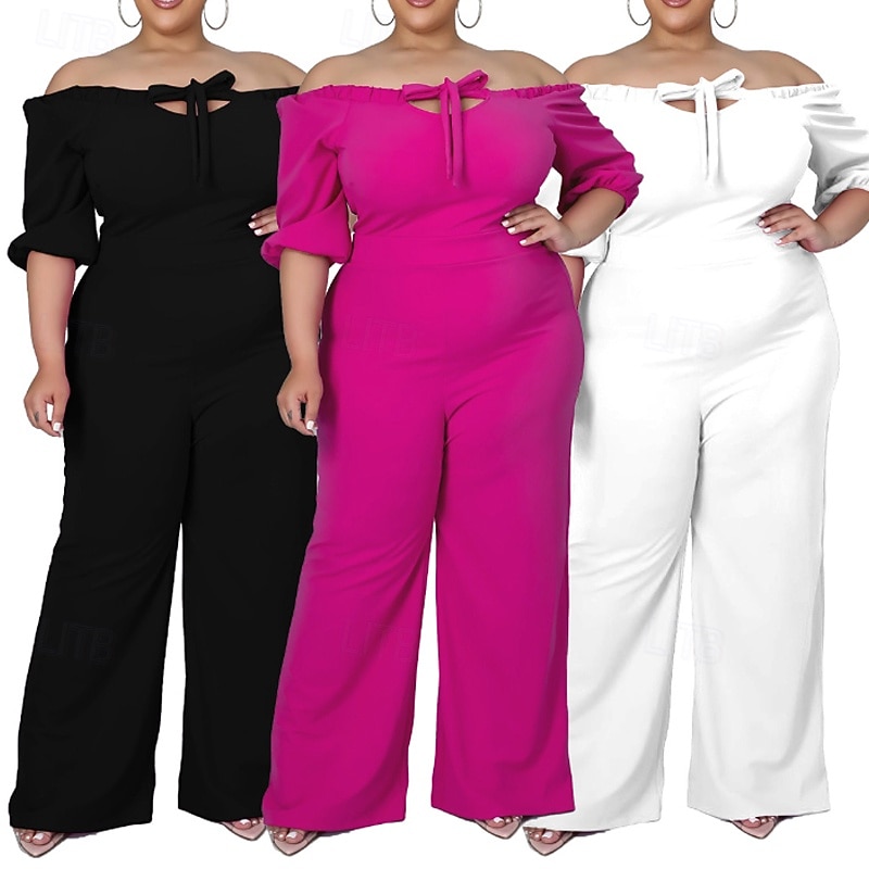 Women's Normal Jumpsuit Stylish Solid Color Half Sleeve Off Shoulder Cut Out Street Holiday Regular Fit Black White Red Summer