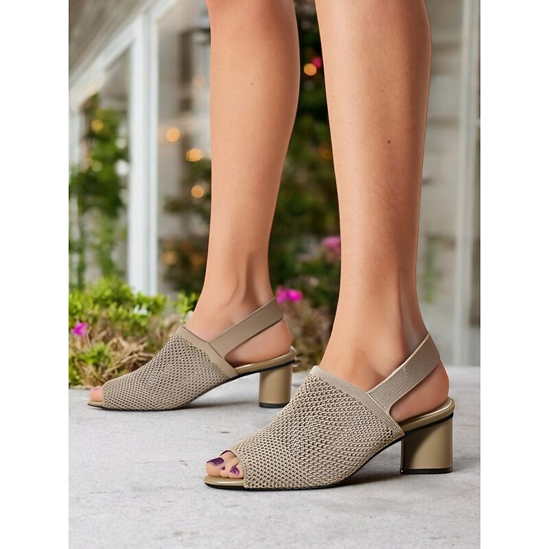 Women's Flyknit Peep Toe Block Heel Sandals - Stylish Breathable Summer Shoes for Office & Casual Outfits