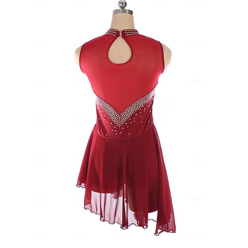 Figure Skating Dress Women's Girls' Ice Skating Dress Patchwork Open Back Mesh Spandex Stretchy Training Practice Professional Skating Wear Thermal Warm Crystal / Rhinestone Sleeveless Ice Skating3