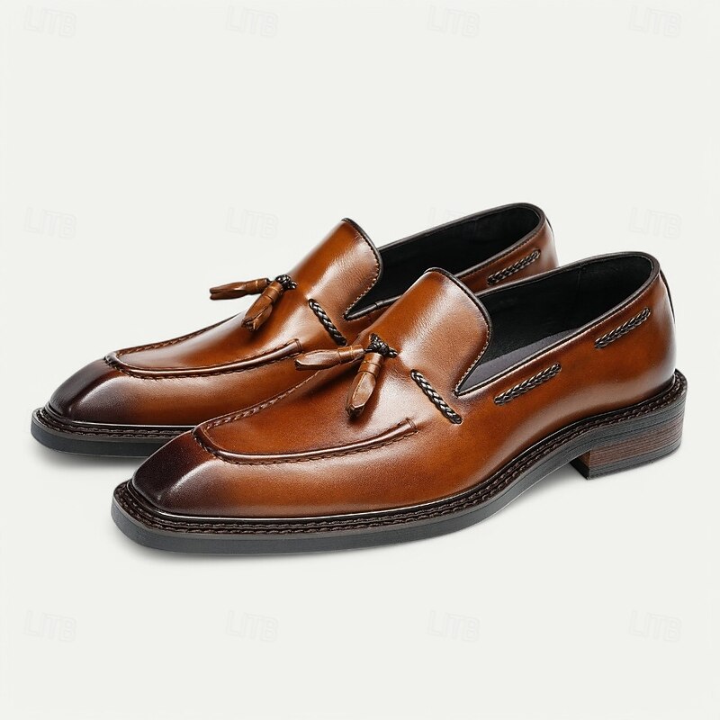 Men's Handmade Genuine Leather Loafers - Premium Brown Slip-On Tassel Dress Shoes for Kentucky Derby, Business & Formal Occasions2