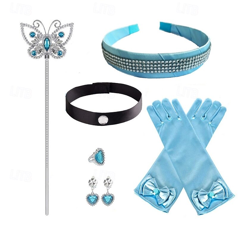 Kids Girls' Gloves Hair Accessories Necklace Tiara Princess Sweet Party Birthday Solid Color Blue Light Blue2