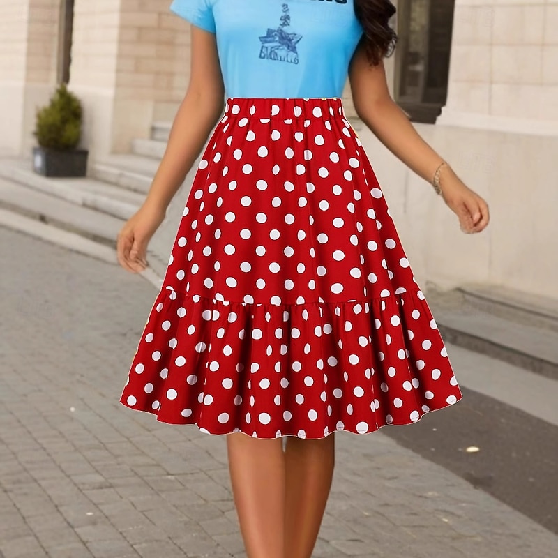 Retro Vintage 1950s Grease Outfits Skirt Ruffle Polka dots Fancy Dress Women's Masquerade Daily Wear Date Bachelorette Party Adults' Shirt