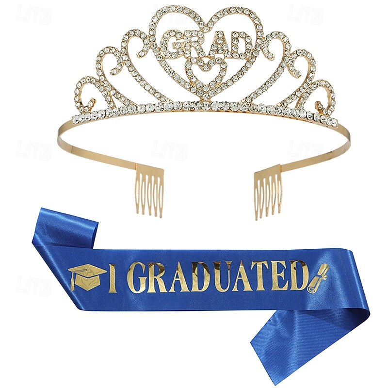 2025 Graduation Party Supplies Kit, Glittered Metal Graduation Princess Grad Crown Tiara Class of 2025 Graduate Sash4
