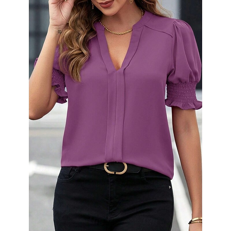 Women's Camisole Tank Top Solid Color Stylish Casual Short Sleeve Notched Neck Regular Tops Daily Ruffle Black White Purple Fuchsia Green Summer Spring4