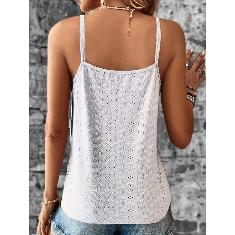 Women's Camisole Tank Top Solid Color Basic Casual Sleeveless Strap Regular Tops Daily Lace Patchwork White Yellow Pink Army Green Gray Summer Spring
