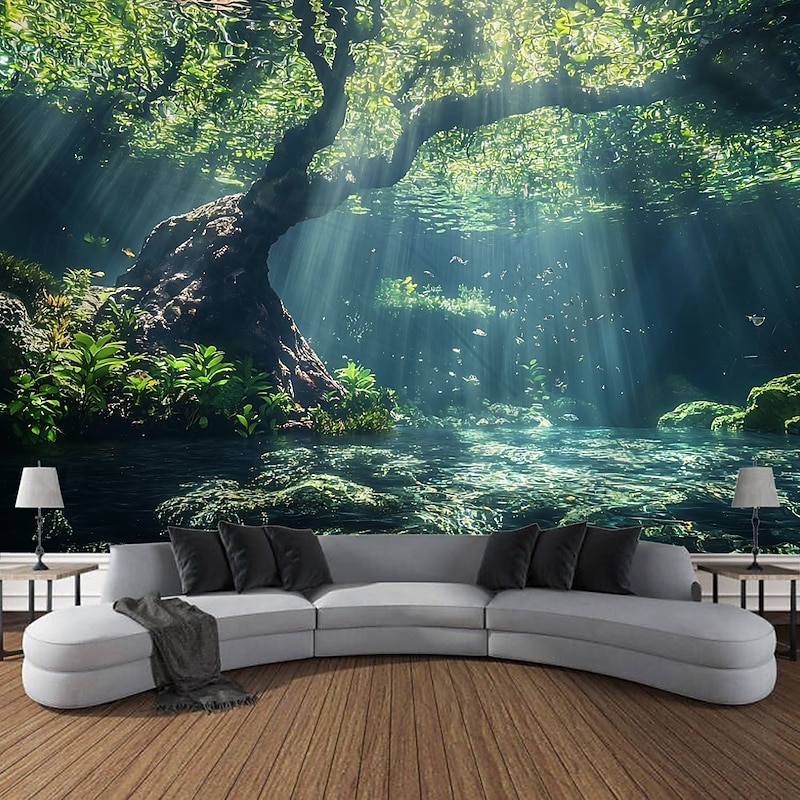 Sunshine Forest Landscape Hanging Tapestry Wall Art Large Tapestry Mural Decor Photograph Backdrop Blanket Curtain Home Bedroom Living Room Decoration2