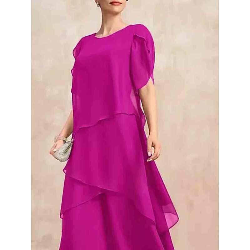 Women's Graduation Dress Midi Dress Solid Color Wine Rose Red Summer Spring A Line Dress Ruffle Dress Work Dresses Semi Formal Formal Work Regular Fit Plain Crew Neck2