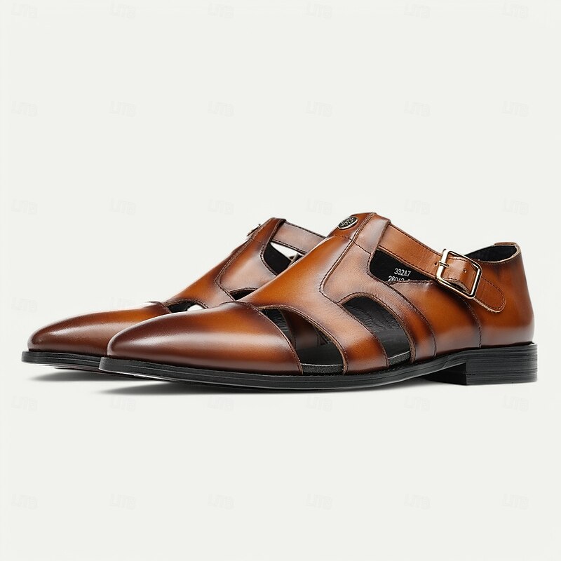Men's Genuine Leather Fisherman Sandals with Double Monk Straps - Elegant Footwear for Business Casual and Events3