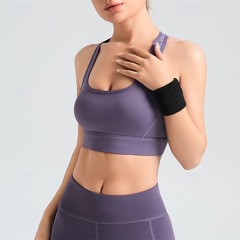 Women's Light Support Sports Bra Running Bra Racerback Open Back Bra Top Padded Fitness Leisure Sports Running Breathable Lightweight Soft Spandex Black White Pink Solid Colored3