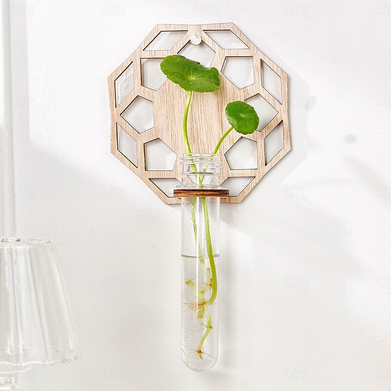 Wall-Mounted Plant Propagation Station – Wooden Rack with Plastic Test Tubes for Indoor Hydroponic Plant Cuttings, Home and Office Decor, Unique Gift for Gardening Enthusiasts3