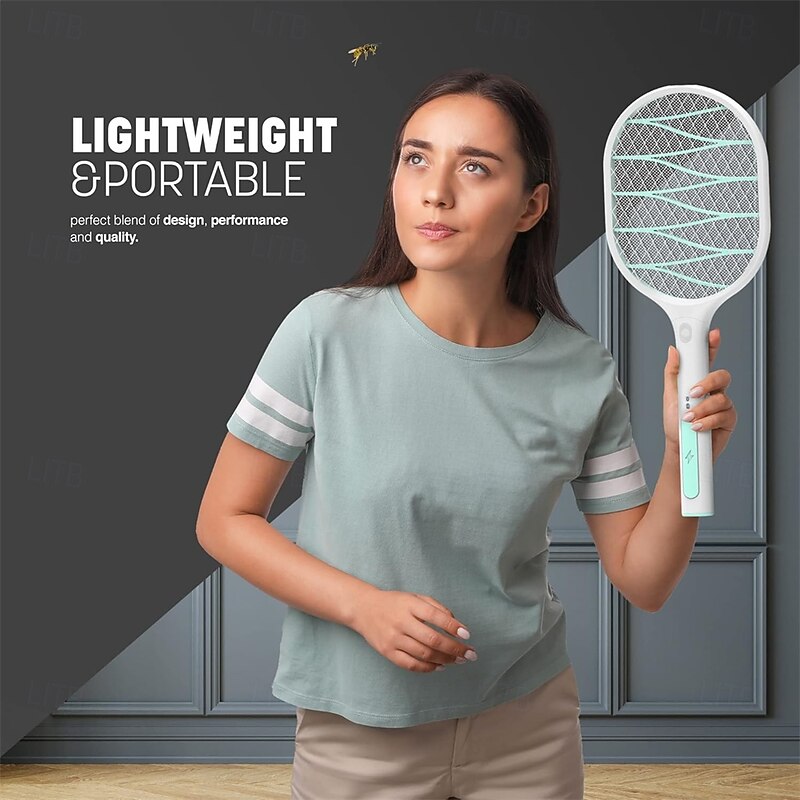 Electric Mosquito Swatter Racket – Handheld Fly Insect Bug Zapper Bat with Three-Layer Safety Net for Indoor Bedroom Pest Control2