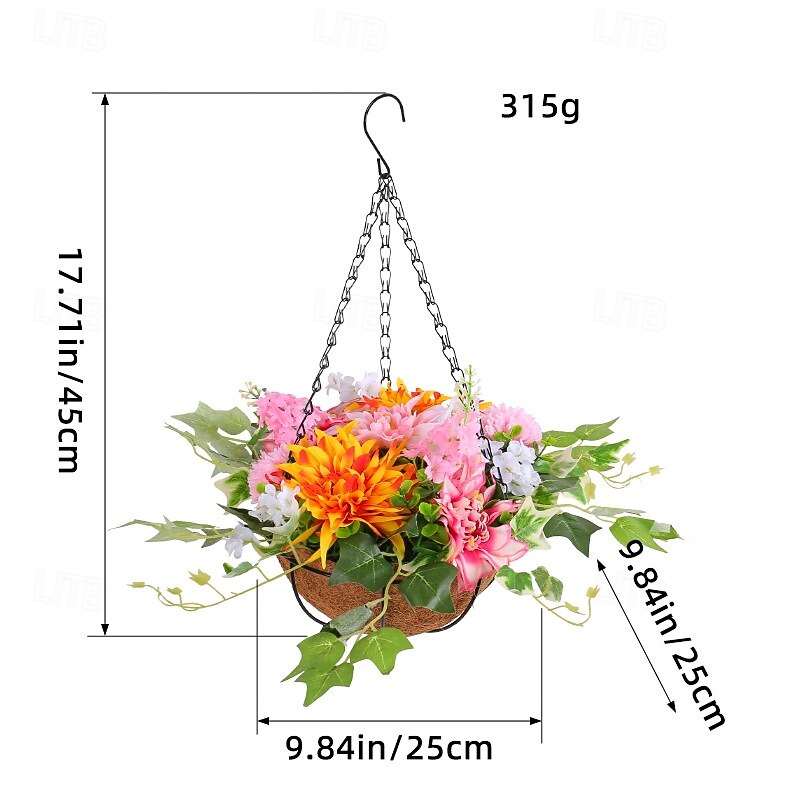 Spring Wreath Hanging Flower Basket - Portable Hooked Artificial Potted Plant for Outdoor Patio & Door Decoration3