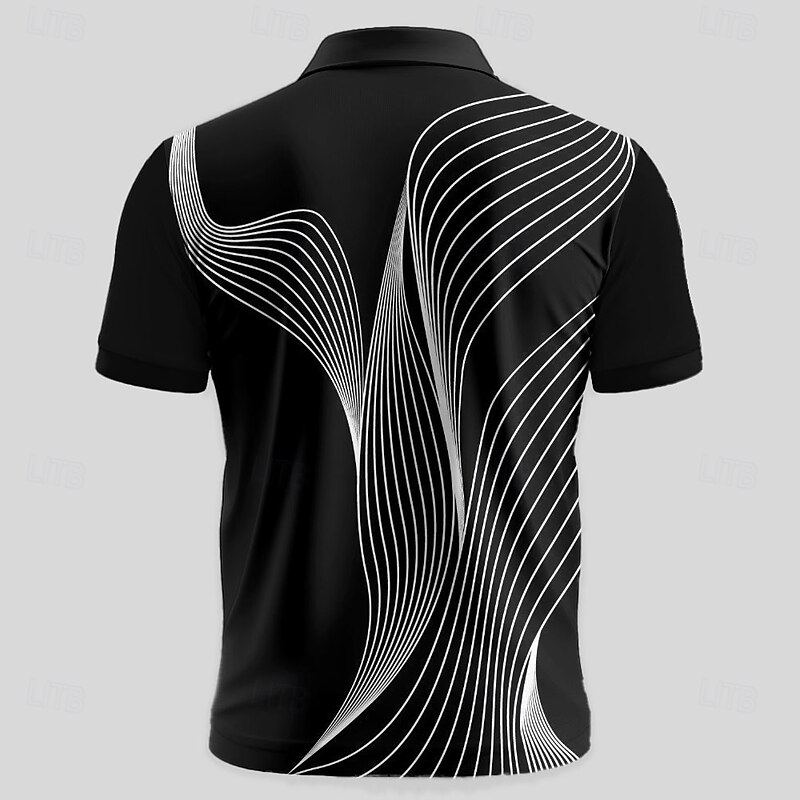 Men's Geometic Line Polo Short Sleeve Polo Shirts Collared Shirts Casual School Outdoor Daily Wear Home Wear 3D Print Summer Spring Fall Black2