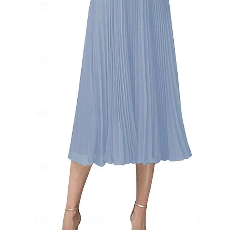 Dress Mother of the Bride Dress Elegant Vintage Simple Crew Neck Tea Length Polyester 3/4 Length Sleeve with Lace Solid Color4