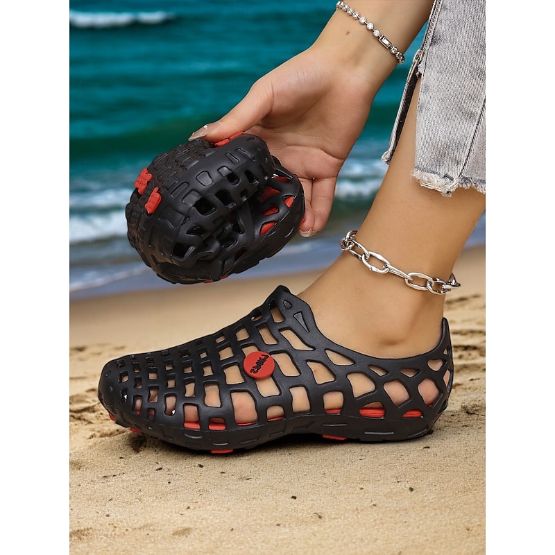 Women's Breathable Hollow Out Beach Shoes - Lightweight Slip-On Water Shoes for Beach & Outdoor Activities